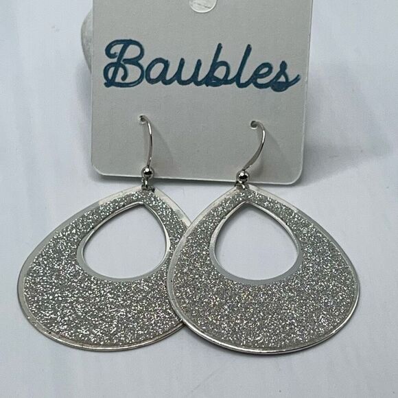 Baubles Teardrop Glitter Silver Dangle Earring - Picture 4 of 4